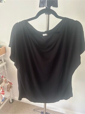 Booty by Brabants Black Draped Neck Short Sleeve Top